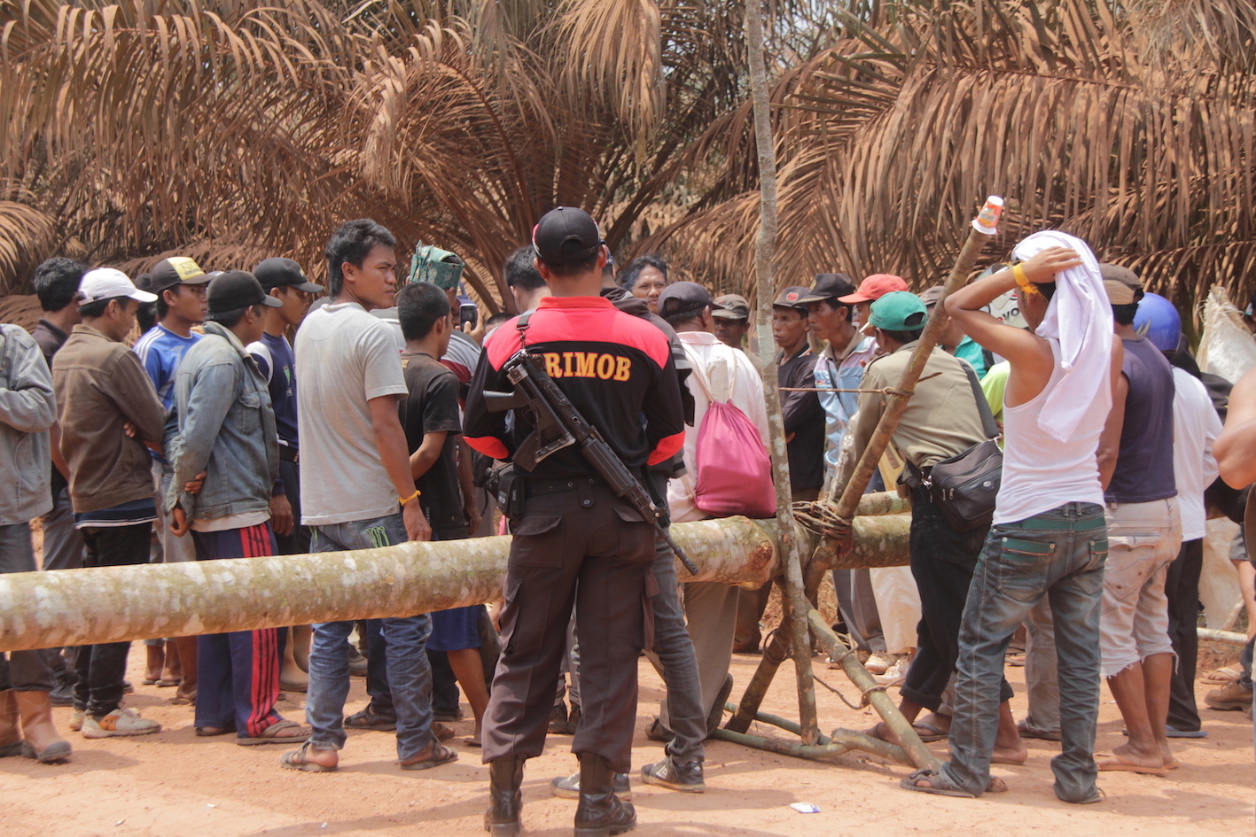 Community members blockade a road to protest a palm oil plantation in Gunung Mas district, Central Kalimantan - Save Our Borneo