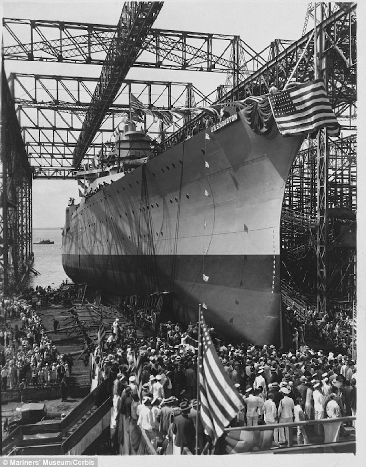 The christening of USS Houston in 1929, in Newport, Virginia - Source: The Daily Mail